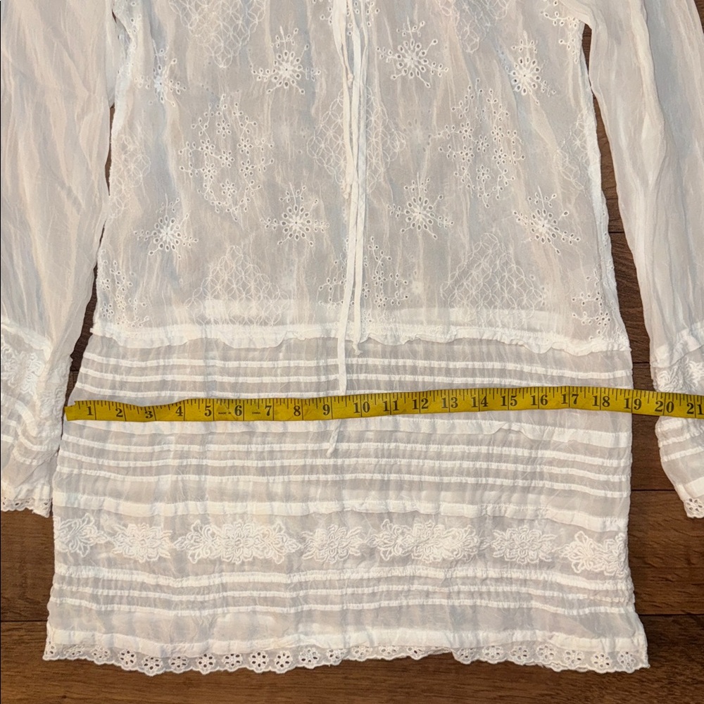 Johnny Was Size Extra Small Egg Shell Off White Sheer Tunic Long Sleeve Top Cute - Picture 9 of 15